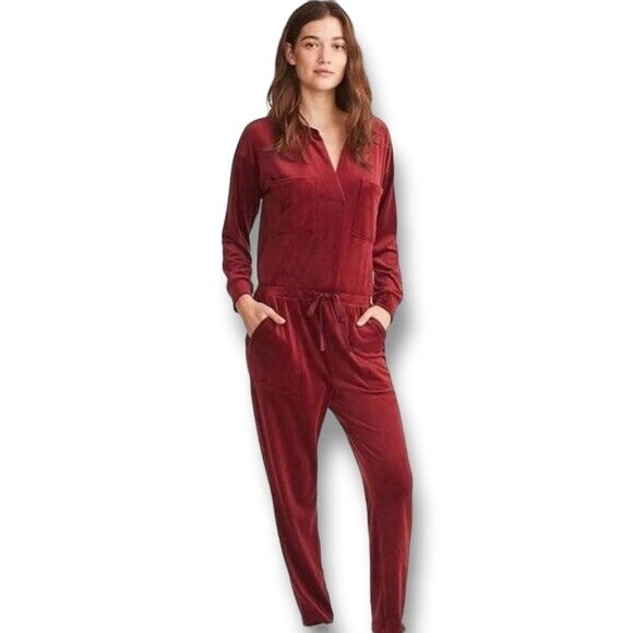 Lou & Grey for Loft Nwot velour burgundy jumpsuit size Large - Picture 1 of 7